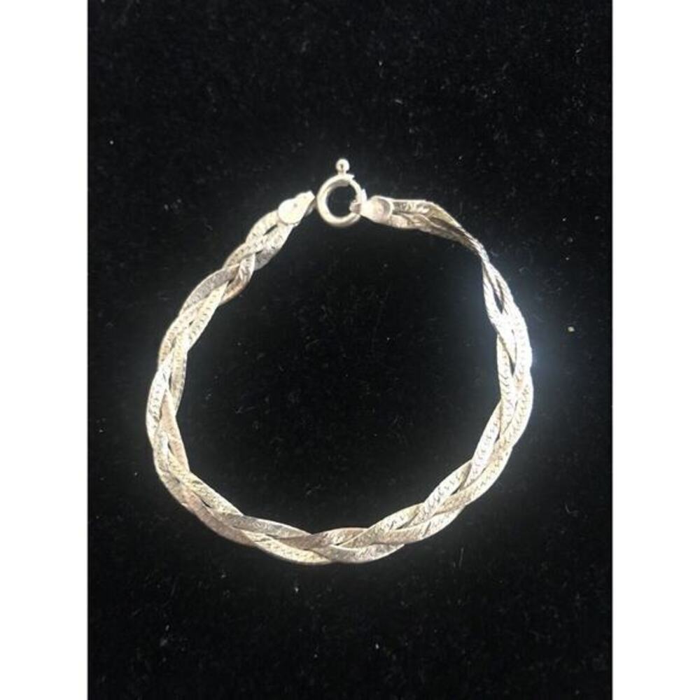 Sterling Silver 4mm Italian Flat Herringbone Braided Bracelet 6.75” 4.05g